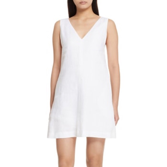 Theory Sleeveless White V-Neck  Linen Shift Dress - Picture 1 of 3